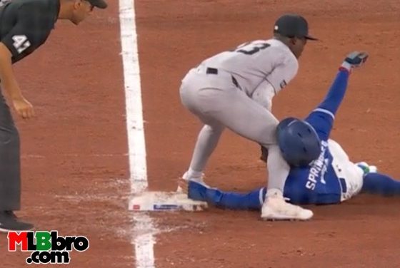 George Springer Exits 5-4 Toronto Blue Jays Win Over NY Yankees With Injury In 6th Inning After Taking A Jazz Chisholm Knee to The Throat While Sliding Into Third Base